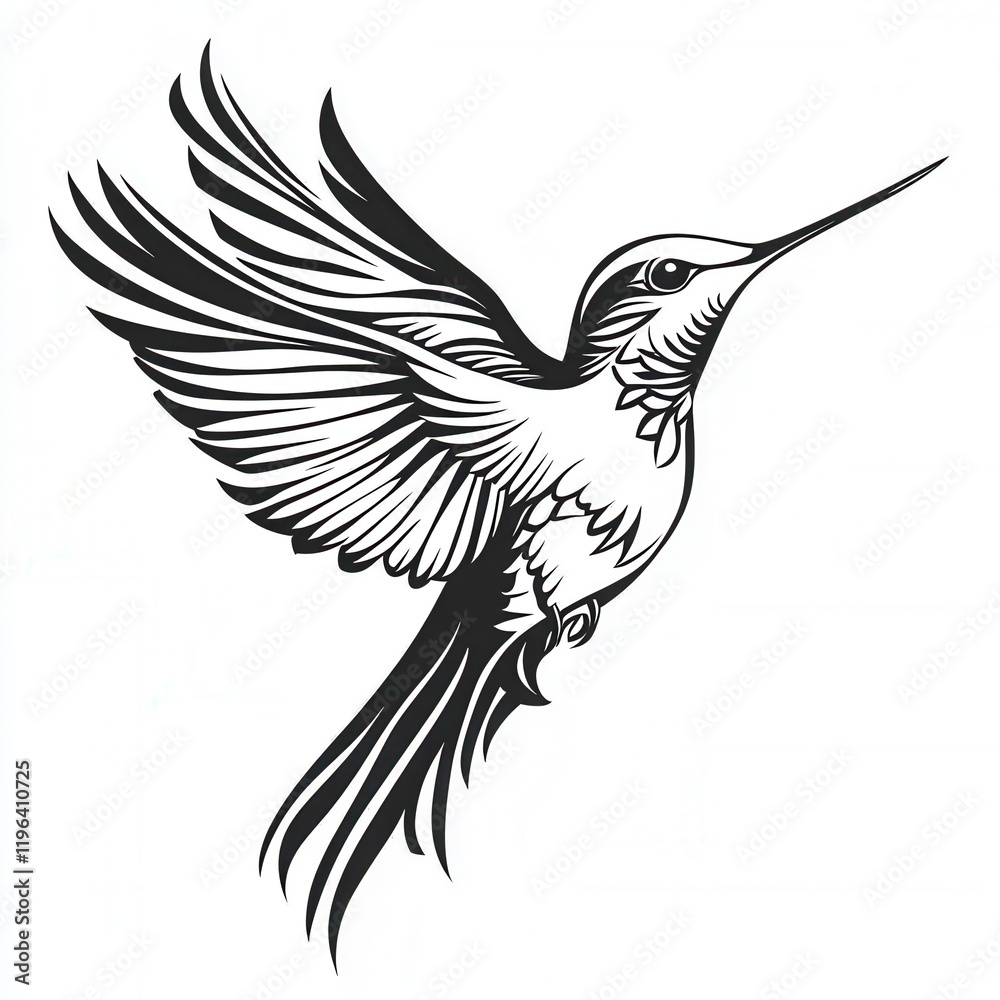 Obraz premium Tribal Hummingbird Tattoo Design, sleek black and white vector art, embodies elegance and cultural symbolism, perfect for body ink enthusiasts