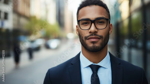 African American professional in suit with glasses. Perfect for corporate diversity, executive leadership, and modern business.
