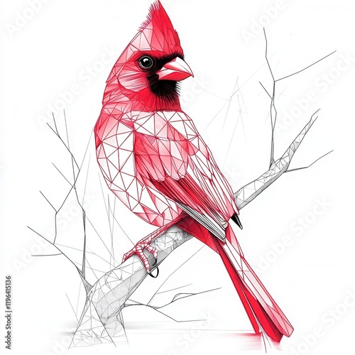 Geometric Cardinal Mascot, a vibrant full body outline of a cardinal crafted from clean, sharp lines, symbolizing school spirit and pride photo