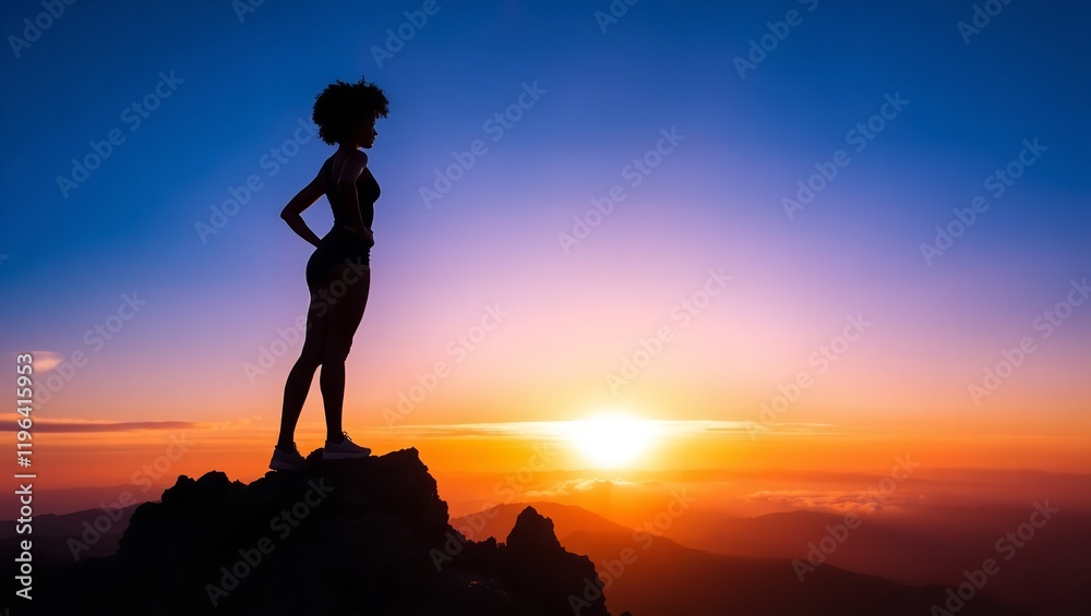 Silhouette Woman Mountaintop Sunrise View Fitness Success Goal Achievement Inspirational Peaceful Serene Nature Landscape Majestic Dramatic Golden Silhouette Woman Mountaintop Sunrise View Fitness Success Goal Achievement Inspirational Peaceful Serene Nature Landscape Majestic Dramatic Golden