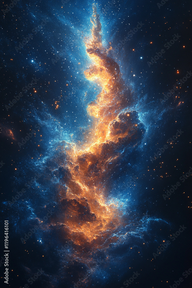 Fototapeta premium Celestial Firestorm A Fiery Nebula In Deep Space