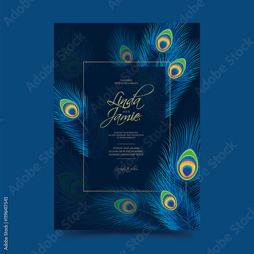 Elegant Marble Wedding Invitation Template with Golden Details 1