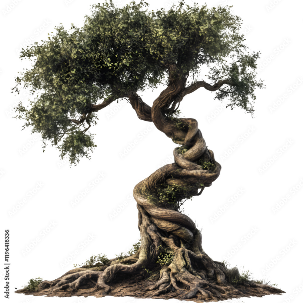 A tree made of intertwined vines in a peaceful sitting posture, isolated on transparent background. A tree made of intertwined vines in a peaceful sitting posture, isolated on transparent background.