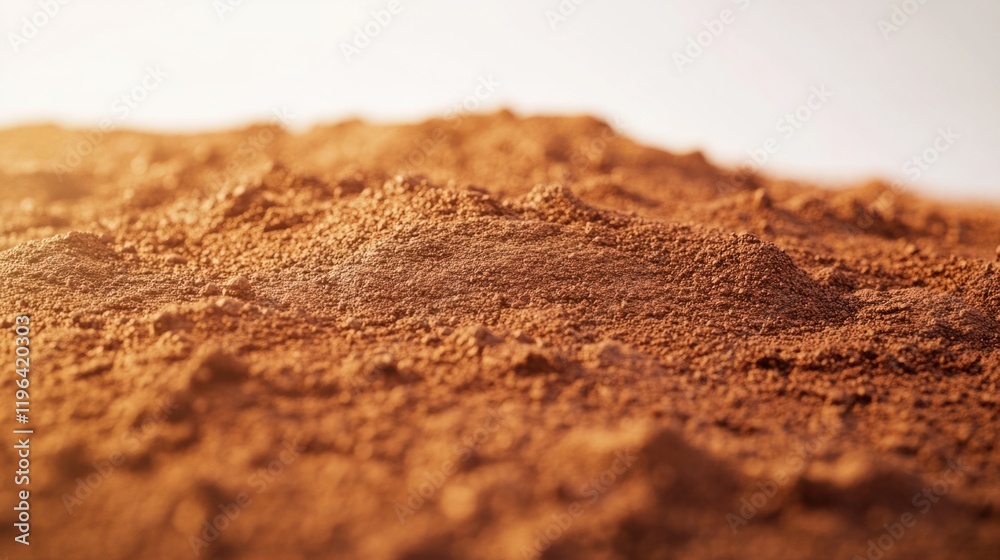A detailed shot of Martian soil showing fine particles and a reddish hue, isolated on a light background A detailed shot of Martian soil showing fine particles and a reddish hue, isolated on a light background
