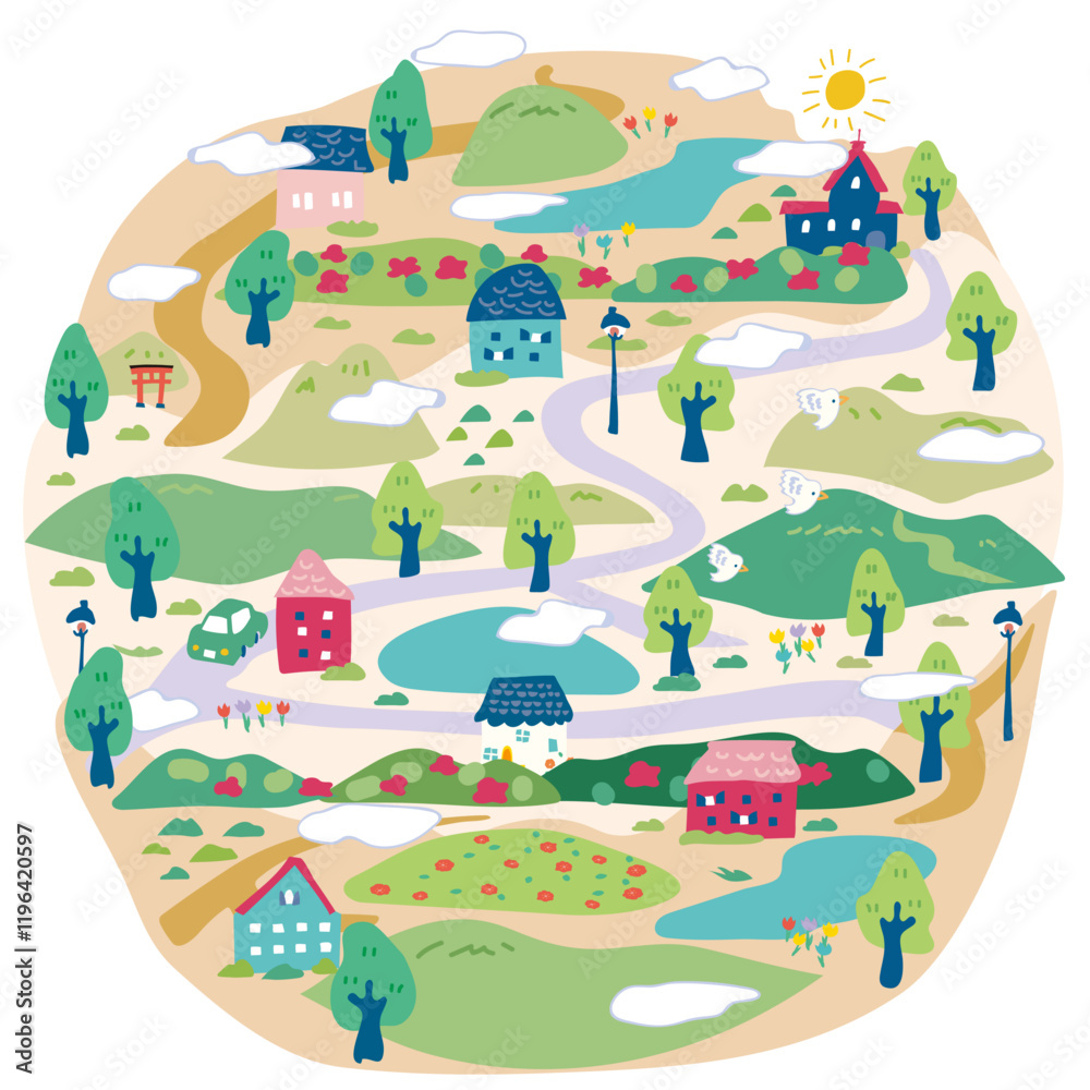 Obraz premium 丸い街並みイラスト