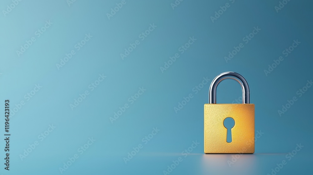 Golden Padlock on Blue Background with Soft Light Golden Padlock on Blue Background with Soft Light