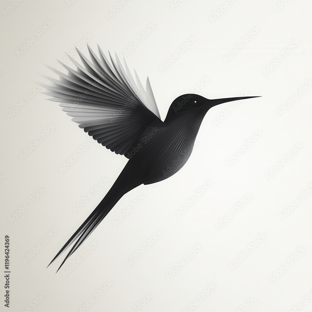 Fototapeta premium Minimalist hummingbird logo, sleek design facing right, set against a white background, featuring gradients of black and gray.