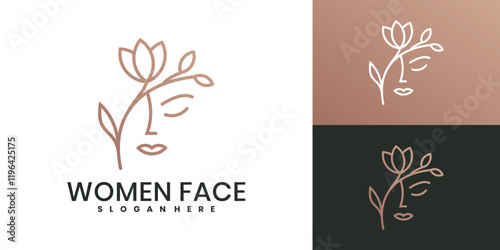 Elegant women face with flower logo design for beauty salon and spa