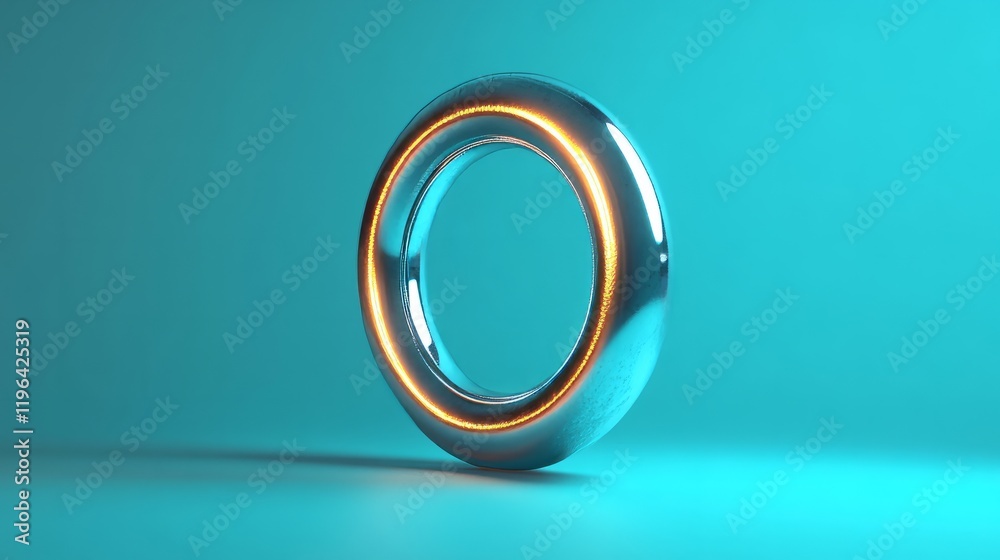 3D render of a floating circle with shiny metallic details, placed on a solid white background 3D render of a floating circle with shiny metallic details, placed on a solid white background