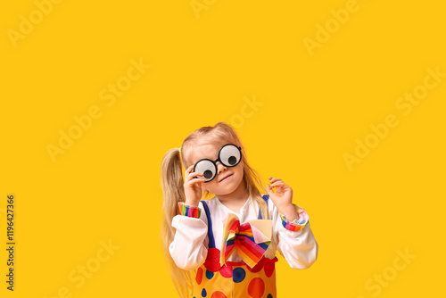 Funny little girl in clown ...