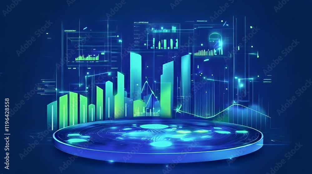 Data visualization upward trend, futuristic platform