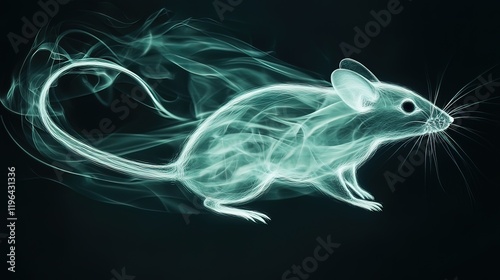Smoky ethereal mouse silhouette on dark background.