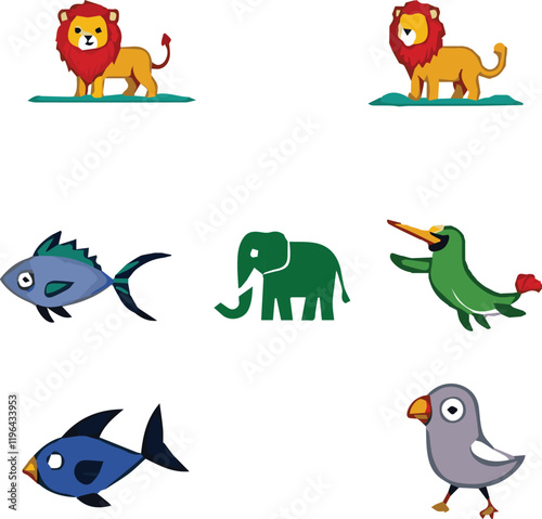 f Geometric abstract animals. Black animals on white background. Trendy mono line vector design