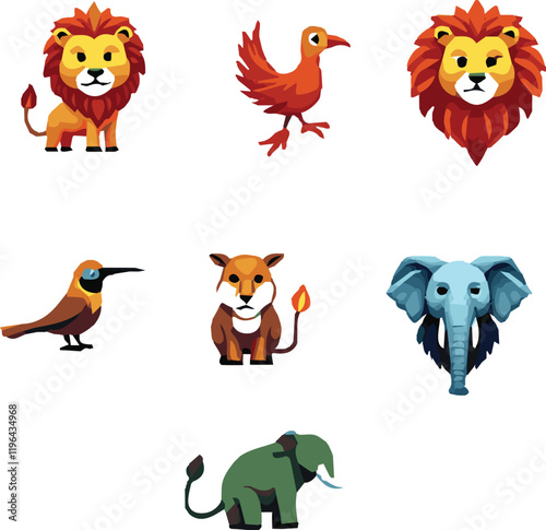 f Geometric abstract animals. Black animals on white background. Trendy mono line vector design