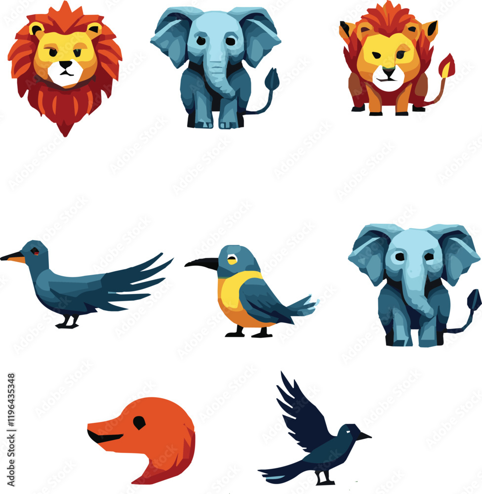 f Geometric abstract animals. Black animals on white background. Trendy mono line vector design f Geometric abstract animals. Black animals on white background. Trendy mono line vector design
