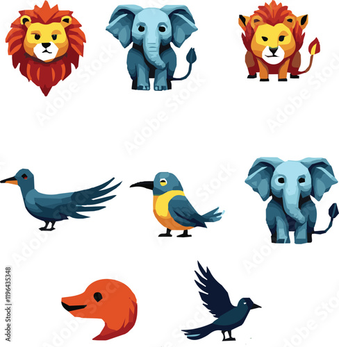 f Geometric abstract animals. Black animals on white background. Trendy mono line vector design