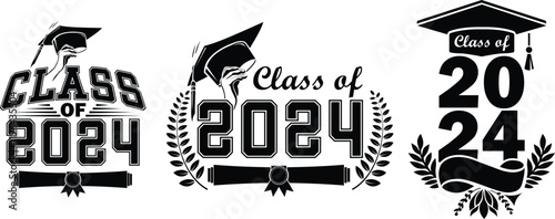  Class of 2024 for greeting, Text for graduation design, congratulation event, invitation card. T-shirt, party, high school or college graduate. Illustration, vector file.