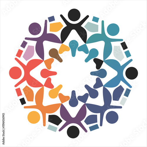 Colorful Unity Symbol of People Holding Hands in a Circular Formation Free Vector Illustration for Community and Teamwork Concepts