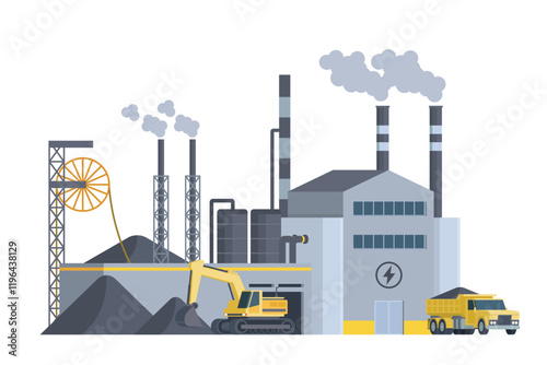 Coal Power Plant Vector Illustration. Fully Editable and Scalable Design
