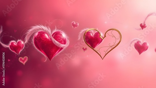 A pink purple background with hearts theme for romantic, love and affection for web banner, ads, post, presentation concept, template, copy/text  space