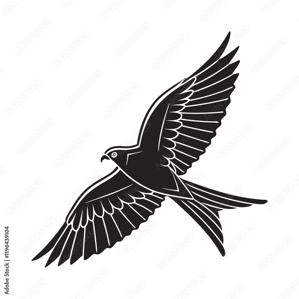 Fototapeta premium black and white vector of a raven in flight perfect for tattoo