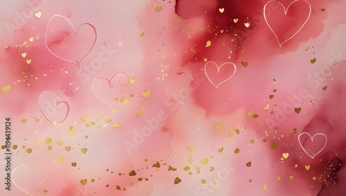 A watercolor background with soft pink hearts for romantic, love and affection for  for web banner, ads, post, presentation concept, template, copy space	
