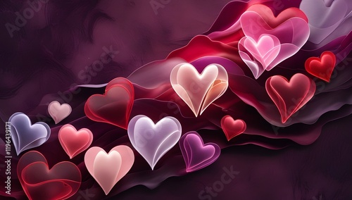A pink purple background with hearts theme for romantic, love and affection for web banner, ads, post, presentation concept, template, copy/text  space