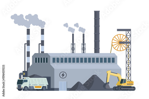 Coal Power Plant Vector Illustration. Fully Editable and Scalable Design