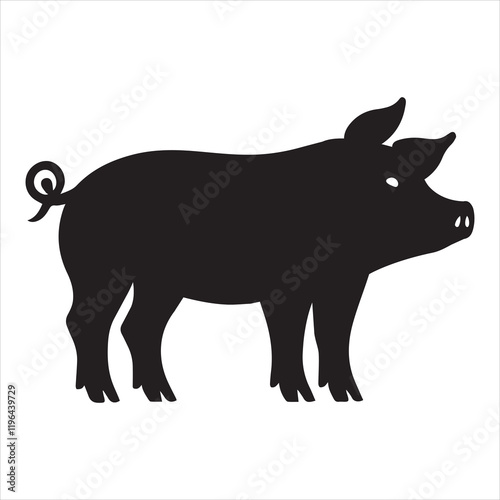 Pig Silhouette vector, swine silhouette illustration, black hog Clipart Design 