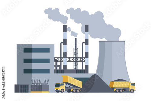 Coal Power Plant Vector Illustration. Fully Editable and Scalable Design