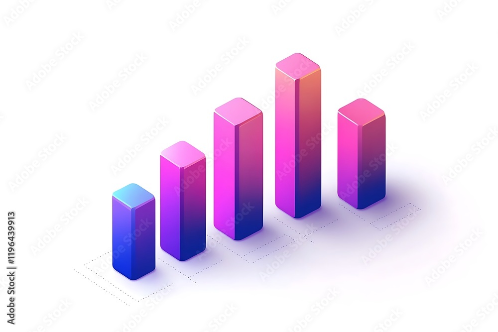 Isometric Gradient Bar Graph: Pink, Purple, Blue Data Visualization Isometric Gradient Bar Graph: Pink, Purple, Blue Data Visualization