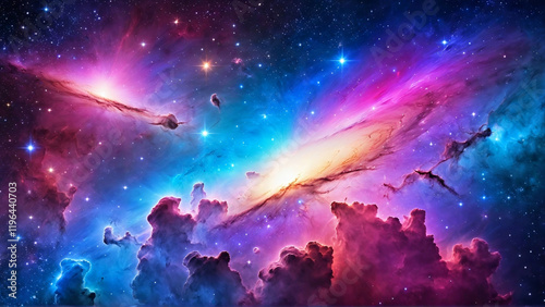 A captivating wallpaper featuring a stunning outer space scene, showcasing a vibrant array of stars, nebulas, and distant galaxies