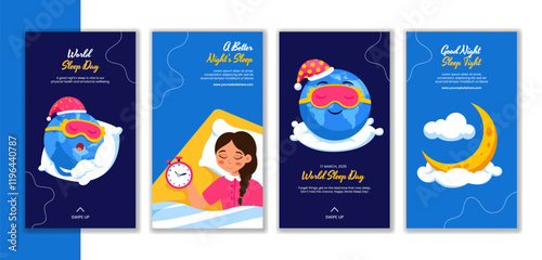 Flat Style World Sleep Day Illustration with Hand-Drawn Elements for Social Media Stories