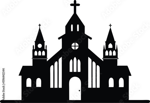 Church house silhouette vector, Christian church silhouette, Christian church with cross vector 