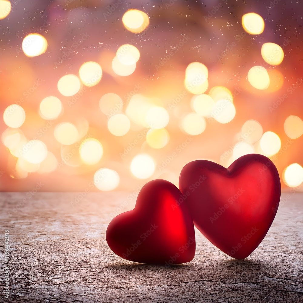 heart on the background of the bokeh, Valentines day background panorama banner long - two red hearts and bokeh lights on rustic bright stone concrete texture heart on the background of the bokeh, Valentines day background panorama banner long - two red hearts and bokeh lights on rustic bright stone concrete texture