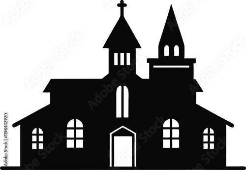 Church house silhouette vector, Christian church silhouette, Christian church with cross vector 