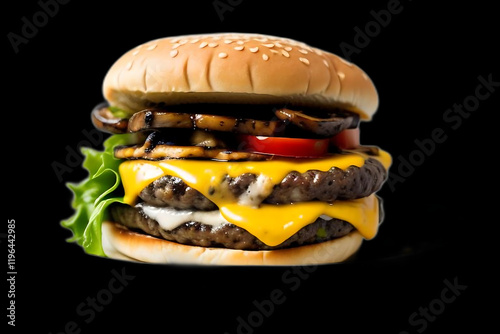 A cheeseburger is a classic and beloved dish consisting of a juicy, grilled beef patty topped with melted cheese, sandwiched between soft, toasted buns. The combination of flavors and textures makes i photo