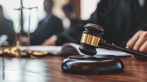 A lawyer presenting evidence to a judge and jury in a courtroom setting.