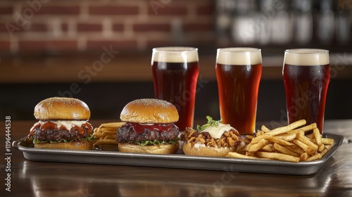 Enjoy Mini Slider Trio with Mixed Fries and Craft Beer at Your Local Pub