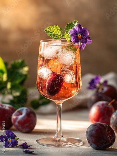 plum wine spritz with edible flowers chinese cocktails