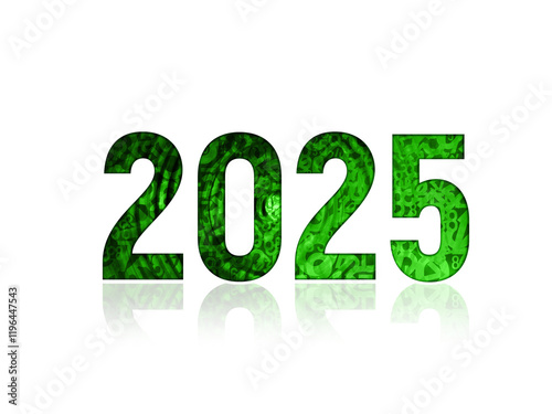 green two thousand twenty-five on white stroke on blur numbers green arranged overlapping each other on transparency background, banner, template, number, background, copy space
