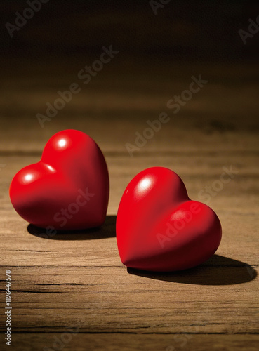 two Valentine hearts on a wooden background, Valentine's day concept
