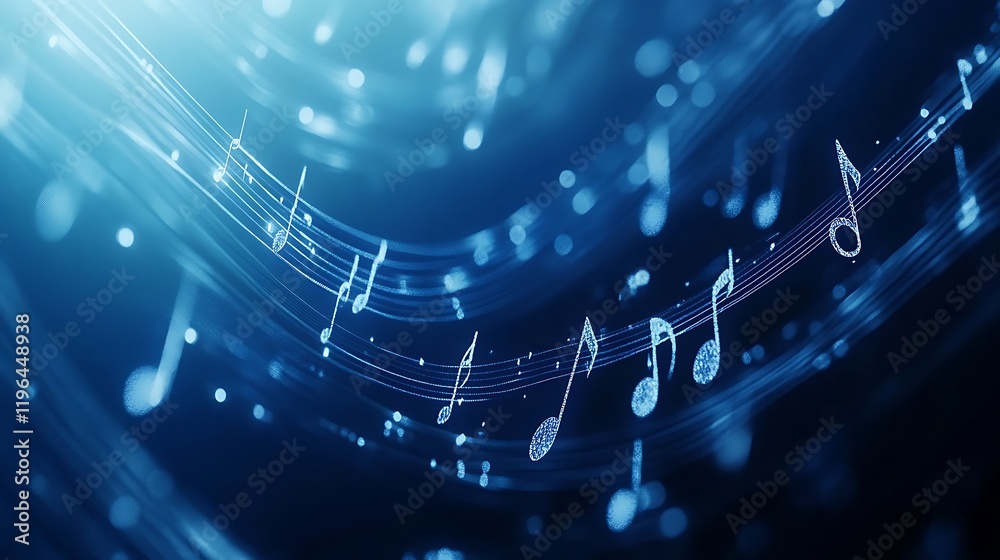 Fototapeta premium Dynamic musical notes in a futuristic blue atmosphere