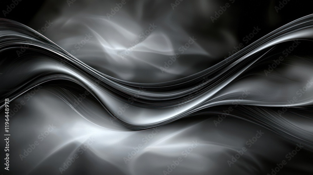 Obraz premium Abstract flowing waves in shades of black and silver.