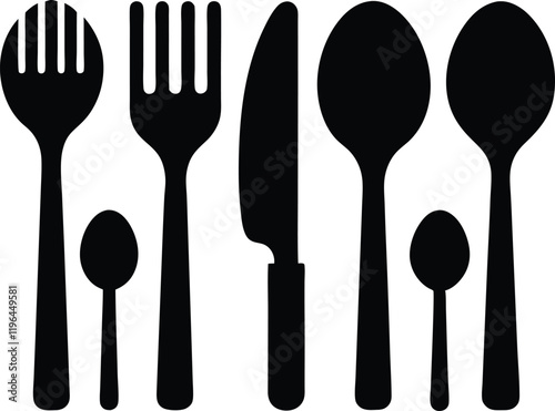 Cutlery silhouette vector, Fork spoon knife black icons, Set of cutlery icon vector