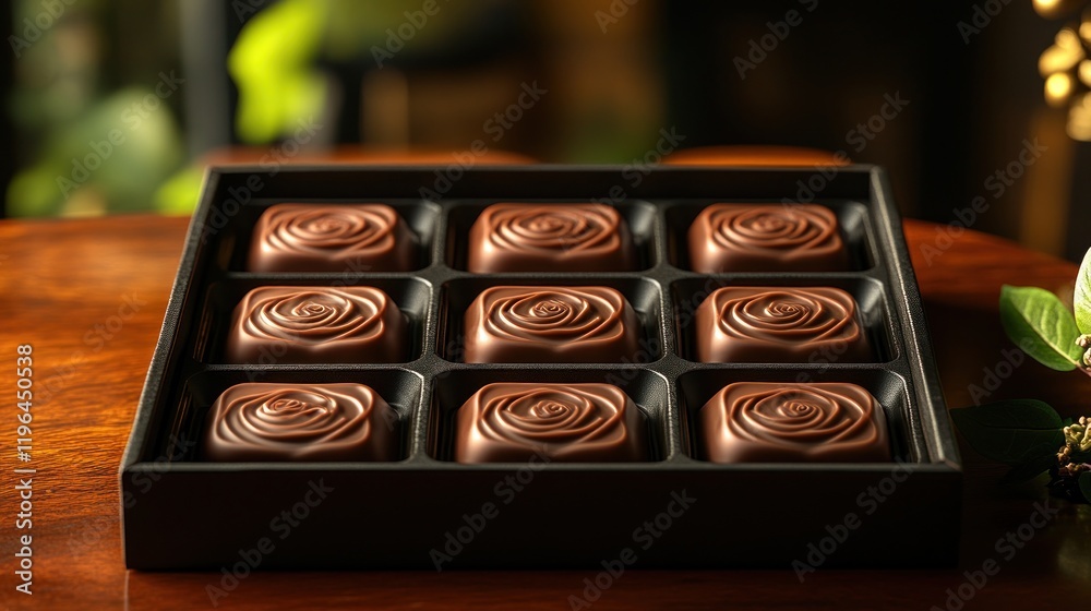 Rose chocolates, box, wooden table, cafe, gift Rose chocolates, box, wooden table, cafe, gift