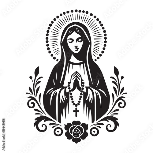 Virgin Mary Vector illustration, Mother Of God Clipart Design, mother of Jesus Art
