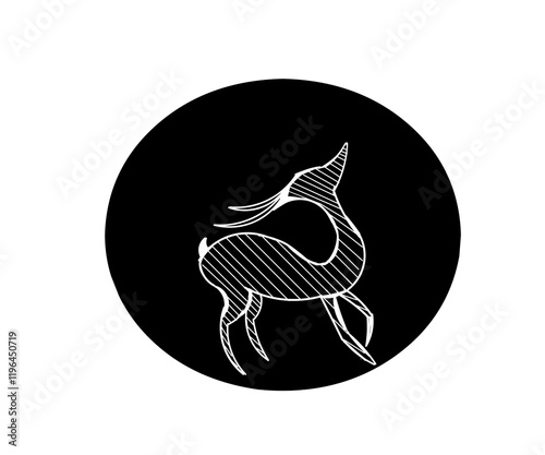 Vector horned antelope abstract black color background isolated