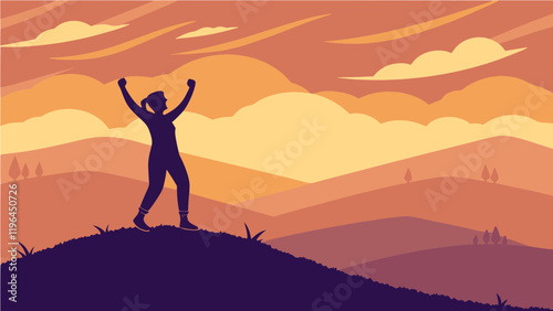 silhouette of a person on a mountain top Solitary Journey: Witnessing the Golden Sunrise Over a Misty Valley