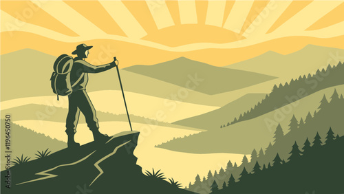 silhouette of a person in the mountains Solitary Journey: Witnessing the Golden Sunrise Over a Misty Valley